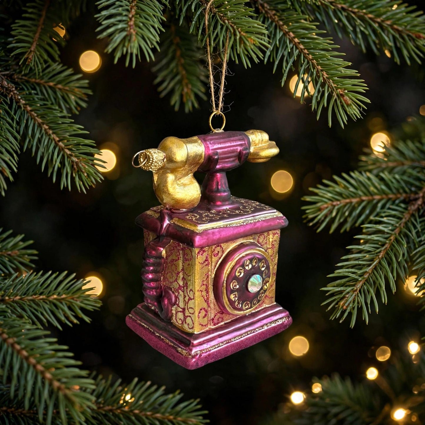 Retro Telefon mit Wählscheibe - Weihnachtskugel aus Glas 12 cm
