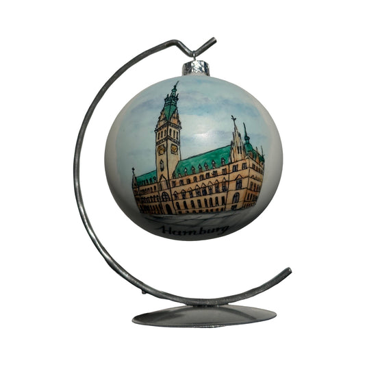 Weihnachtskugel Rathaus Hamburg auf Ständer Glaskugel Deko Geschenk für Hamburg Fan