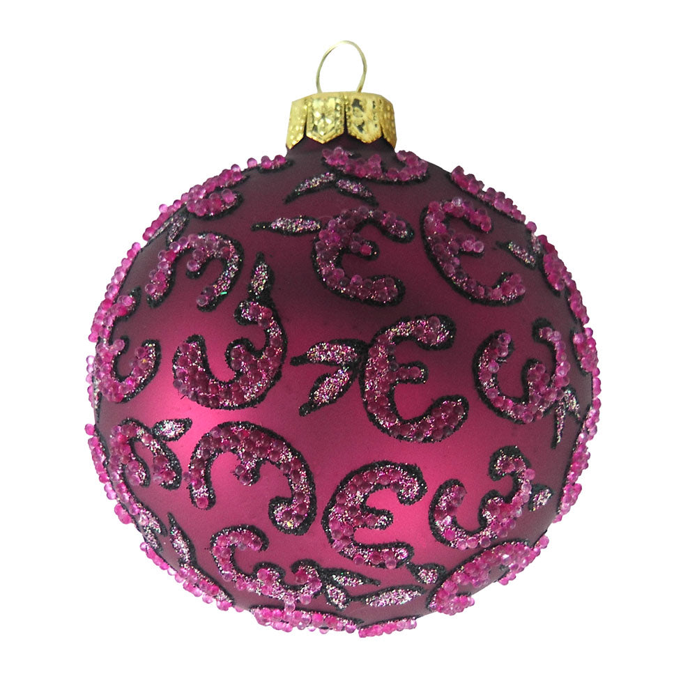 Handbemalte Glas-Christbaumkugel Kugel Bordeaux Glitzer 8 cm