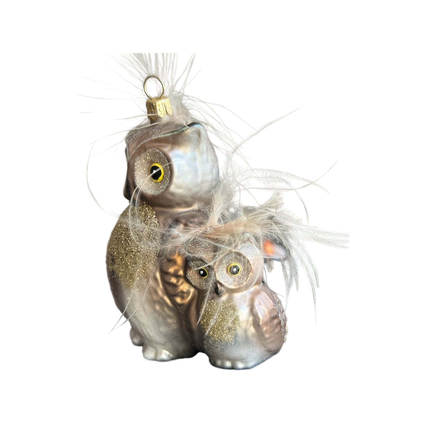 Eulemutter mit Eulenkind Christbaumschmuck Glas Tier Weihnachtsbaumanhänger