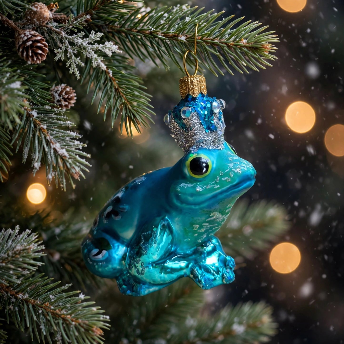 Froschkönig Christbaumschmuck Glas Türkis 9 cm Weihnachtsbaum 