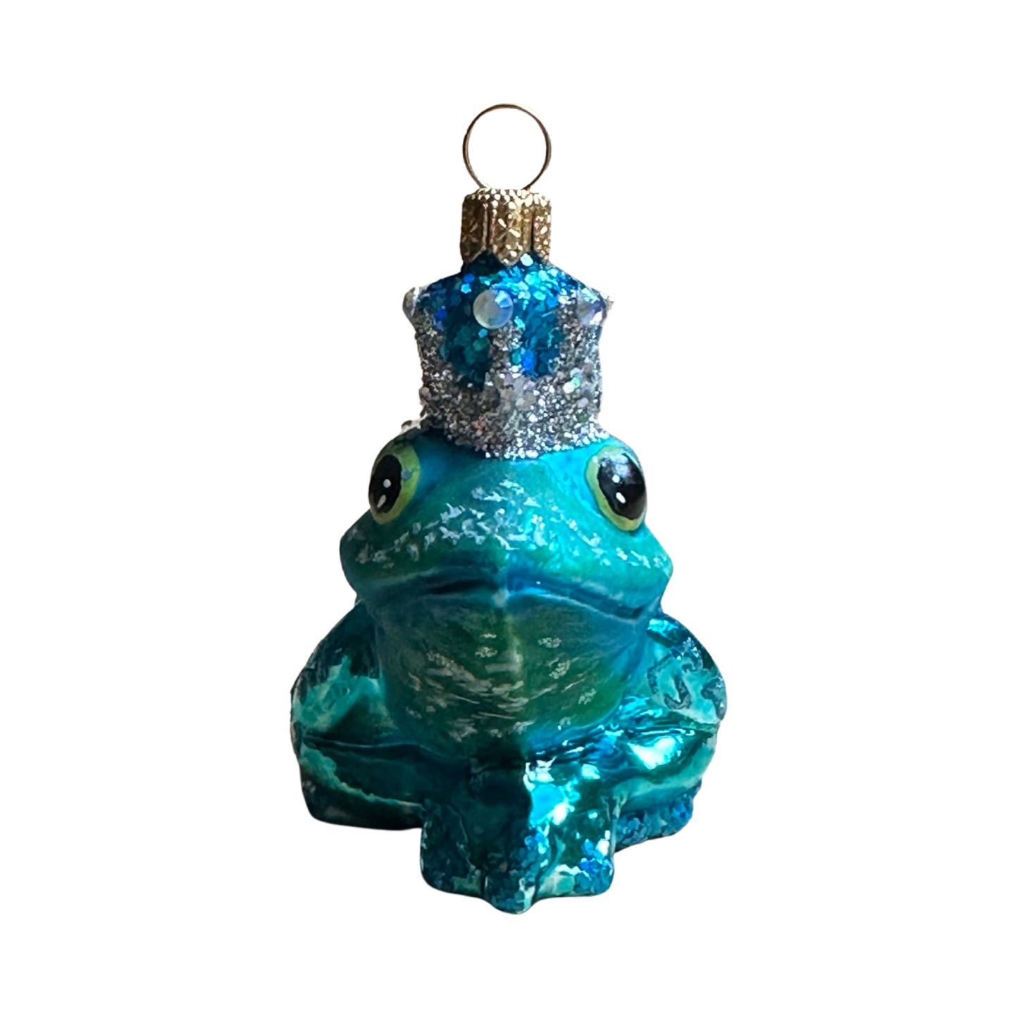 Froschkönig Christbaumschmuck Glas Türkis 9cm