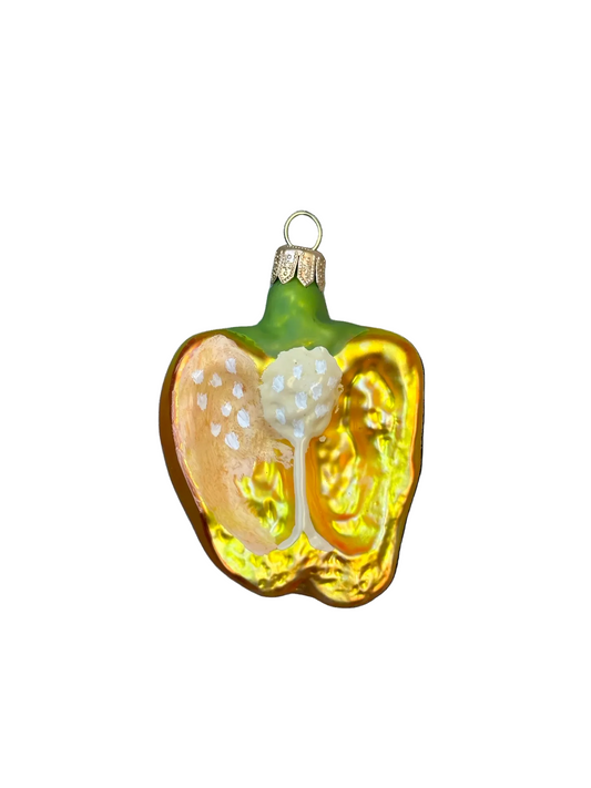 gelbe paprikahälfte christbaumschmuck glas 6cm von vorne