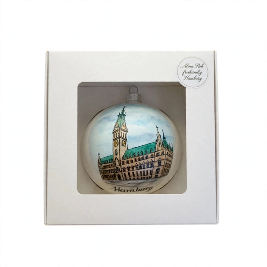 Handbemalte Weihnachtskugel Rathaus Hamburg 10cm | Glaskugel Christbaumschmuck