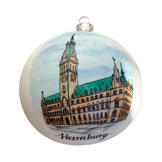 Rathaus Hamburg Christbaumkugel Glas 10cm handbemalt Weihnachtskugel Hamburg Souvenir