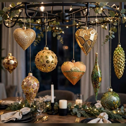Weihnachtskugel Set Gold Grün 9er Kronleuchter Esszimmer Deko - Alkwiro