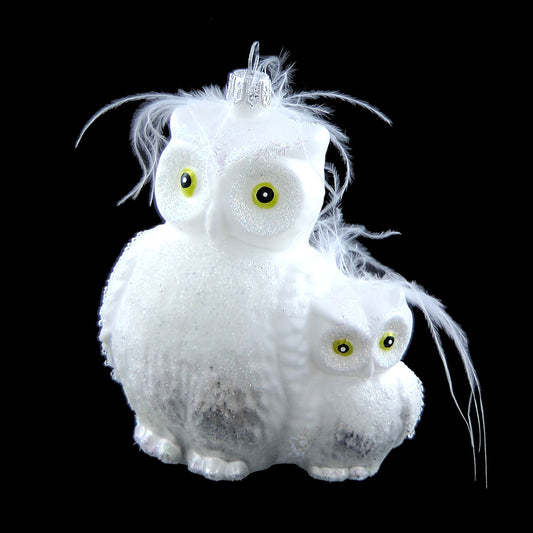 Eulenmutter mit Eulenkind  Christbaumschmuck Glas Tier Weihnachtsbaumanhänger