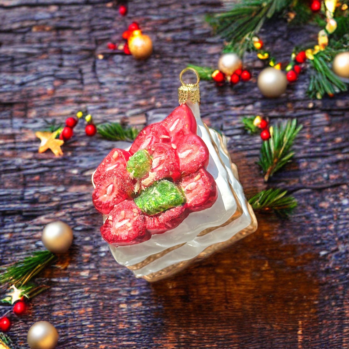 Tiramisu mit Erdbeeren Christbaumschmuck Glas Weihnachtsbaumanhänger