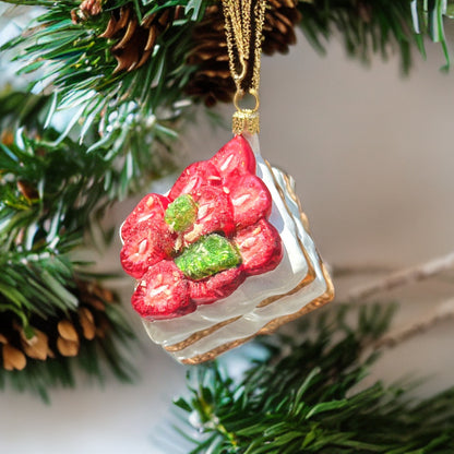 Tiramisu mit Erdbeeren Christbaumschmuck Glas Weihnachtsbaumanhänger