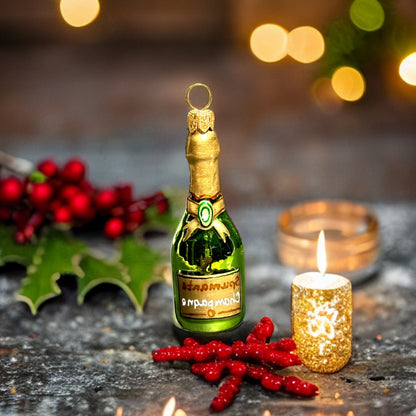 Champagner-Flasche Christbaumschmuck Glas Form Weihnachtsbaumkugel