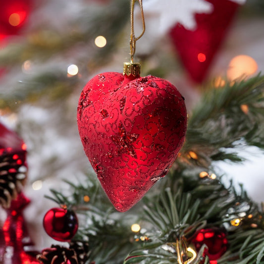 Handbemalte Glas-Christbaumkugel Herz Rot 10 cm