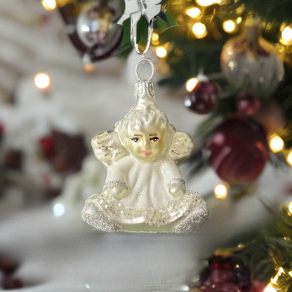 Engelchen im weißen Kleid Christbaumschmuck Glas Weihnachtsbaumanhänger